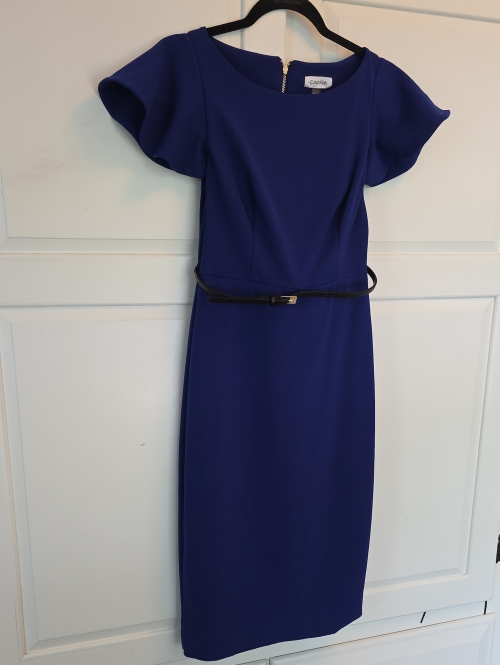 Calvin Klein Cobalt Blue Midi Sheath Dress with Slim Black Belt